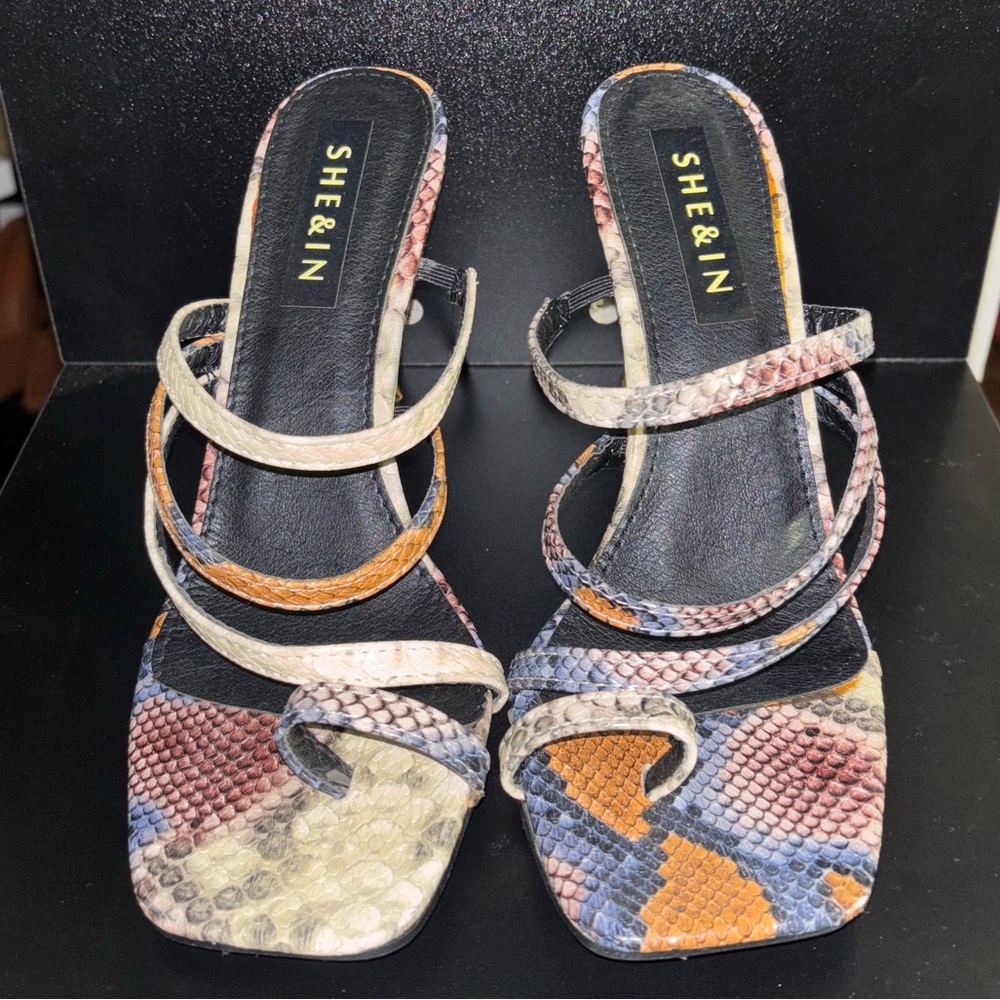 SHEIN multicolored Snakeskin Print High Heel Sandals